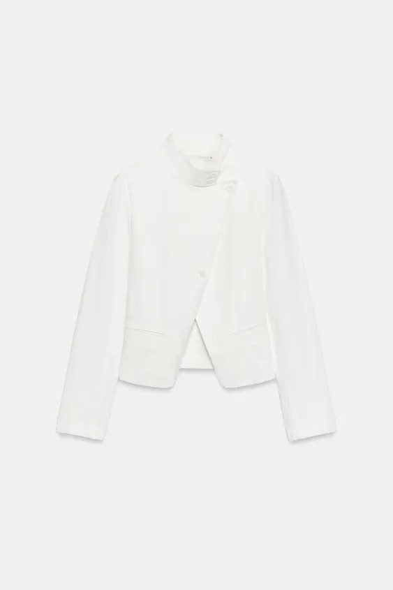 Fitted jacket made from a ramie blend. Featuring a high neck and long sleeves. Front welt pockets... | Zara UK
