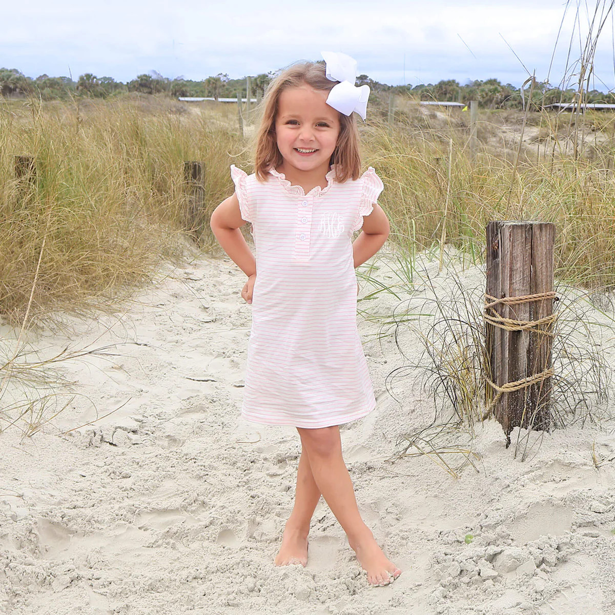 Light Pink Stripe Flutter Sleeve Dress | Classic Whimsy