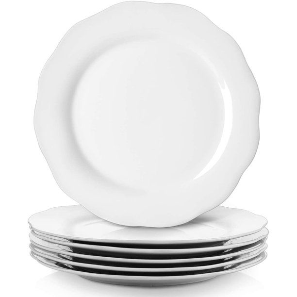 Y YHY 10.6" Dinner Plates, Ceramic Salad/Pasta Plates Set of 6, Large White Petal Edge Dinnerware... | Walmart (US)