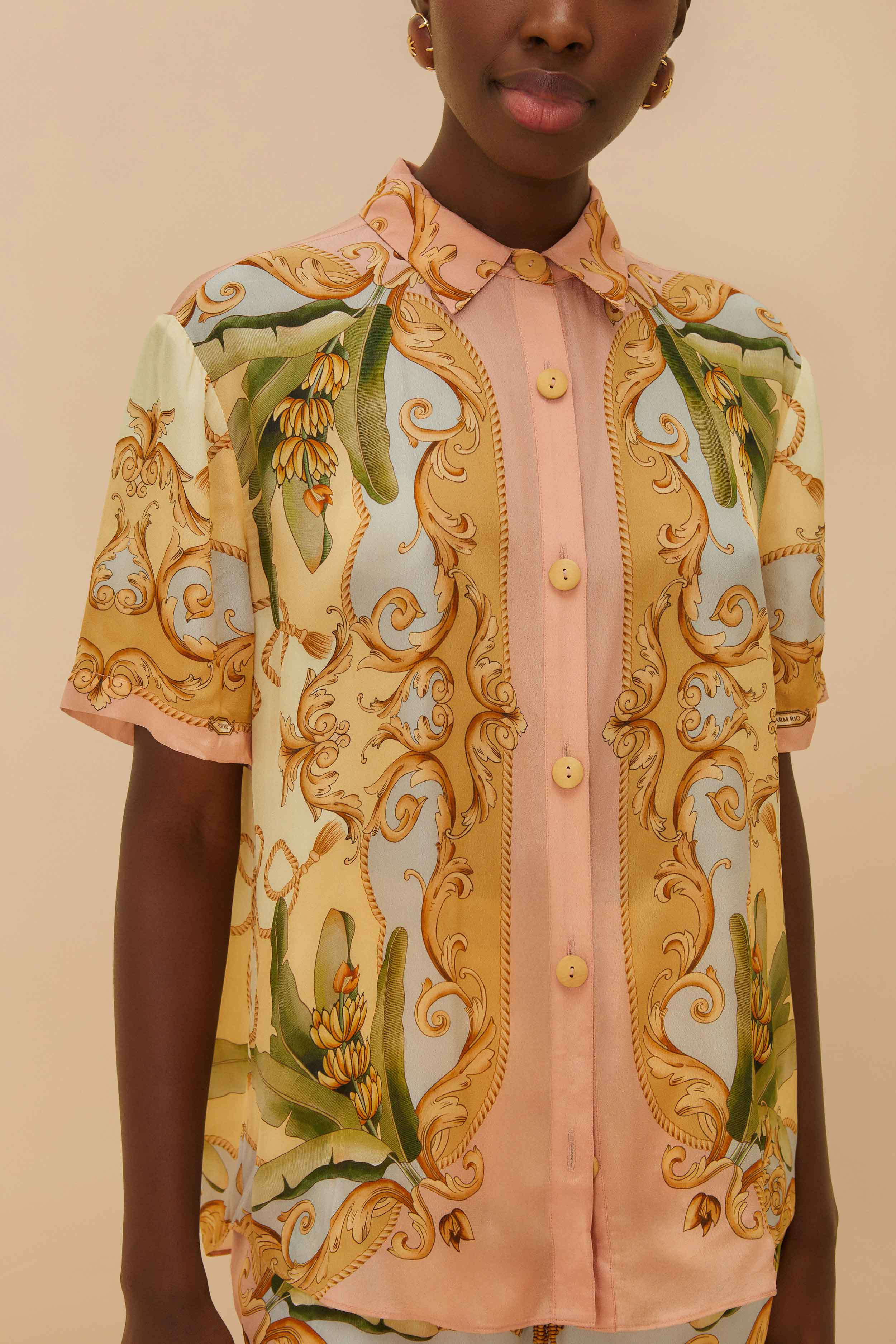 Multicolor Banana Royalty Kaleidoscope Shirt, BANANA ROYALTY KALENDOSCOPE MULTICOLOR / M | FarmRio (US)