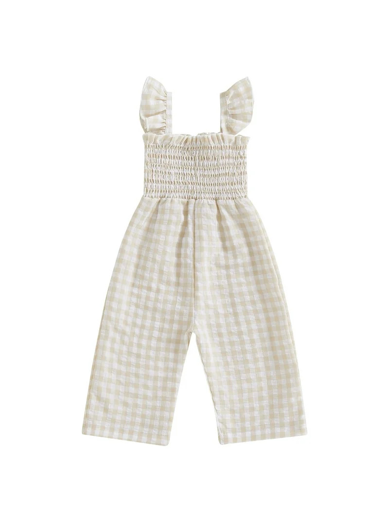 Loicainy Baby Toddler Girl Plaid Jumpsuit 6 12 18 24 Months 2T 3T 4T Ruffle Sleeveless Smocked Ro... | Walmart (US)