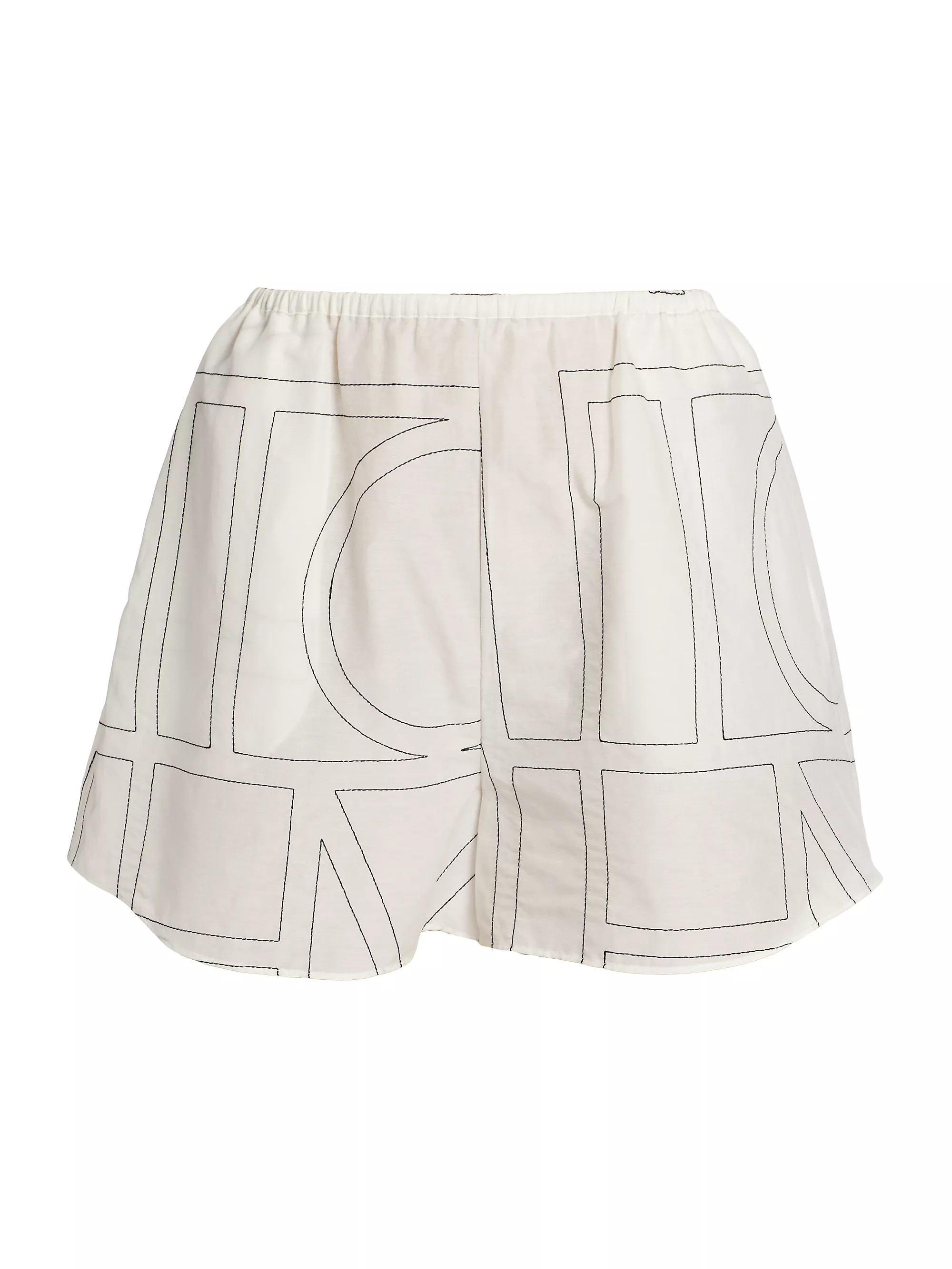 Toteme Monogrammed Cotton Straight-Leg Shorts | Saks Fifth Avenue | Saks Fifth Avenue