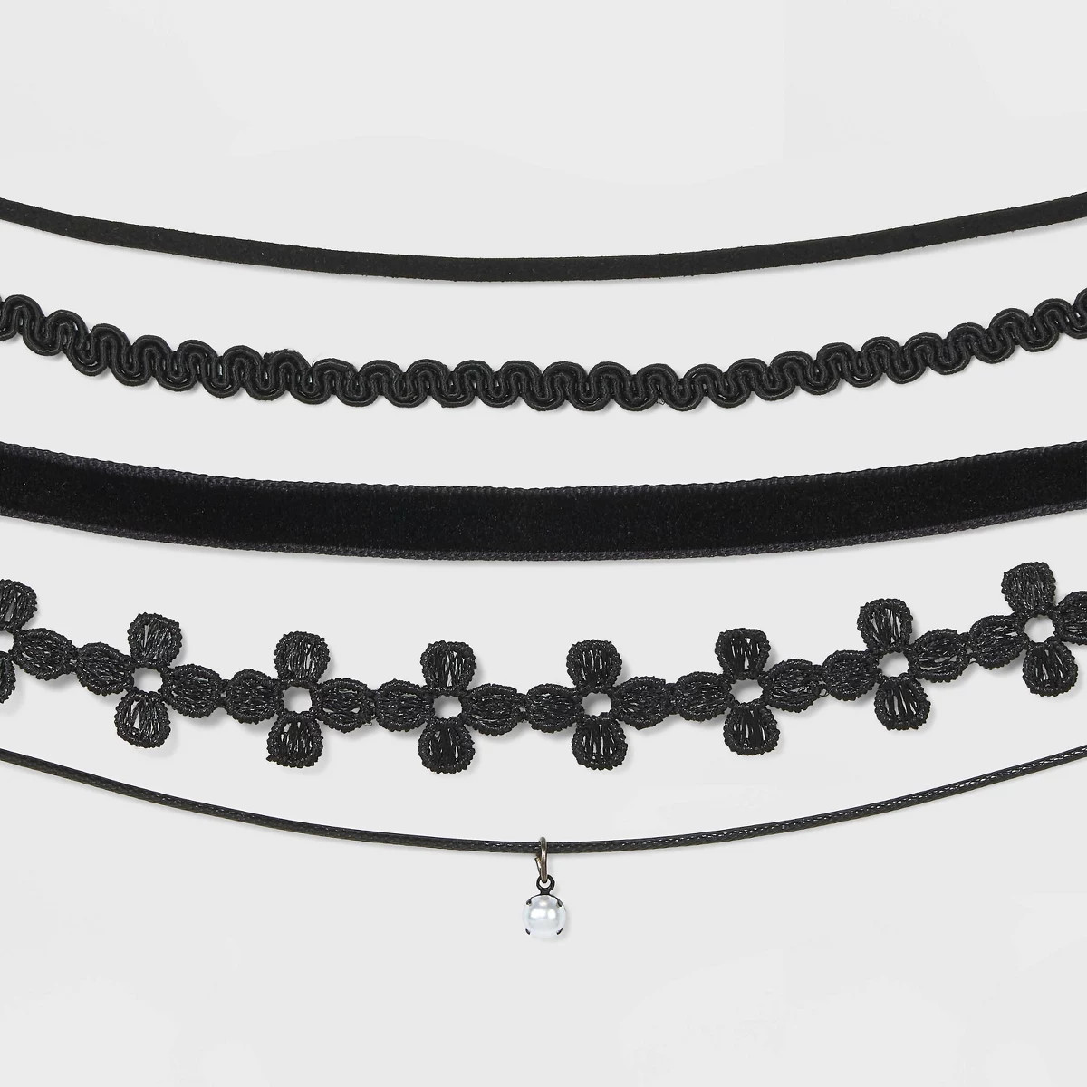 Velvet and Simulated Pearl Charm Choker Set 5pc - Wild Fable™ Black | Target