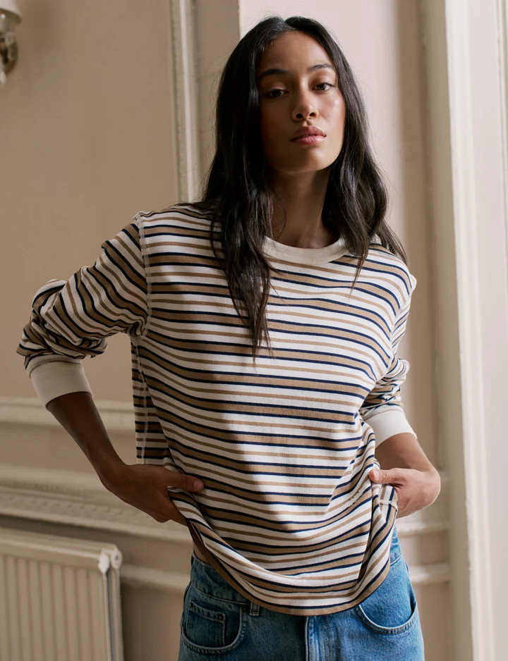 Bessette Top: Cotton Jersey, Brown and Ecru Stripe | With Nothing Underneath