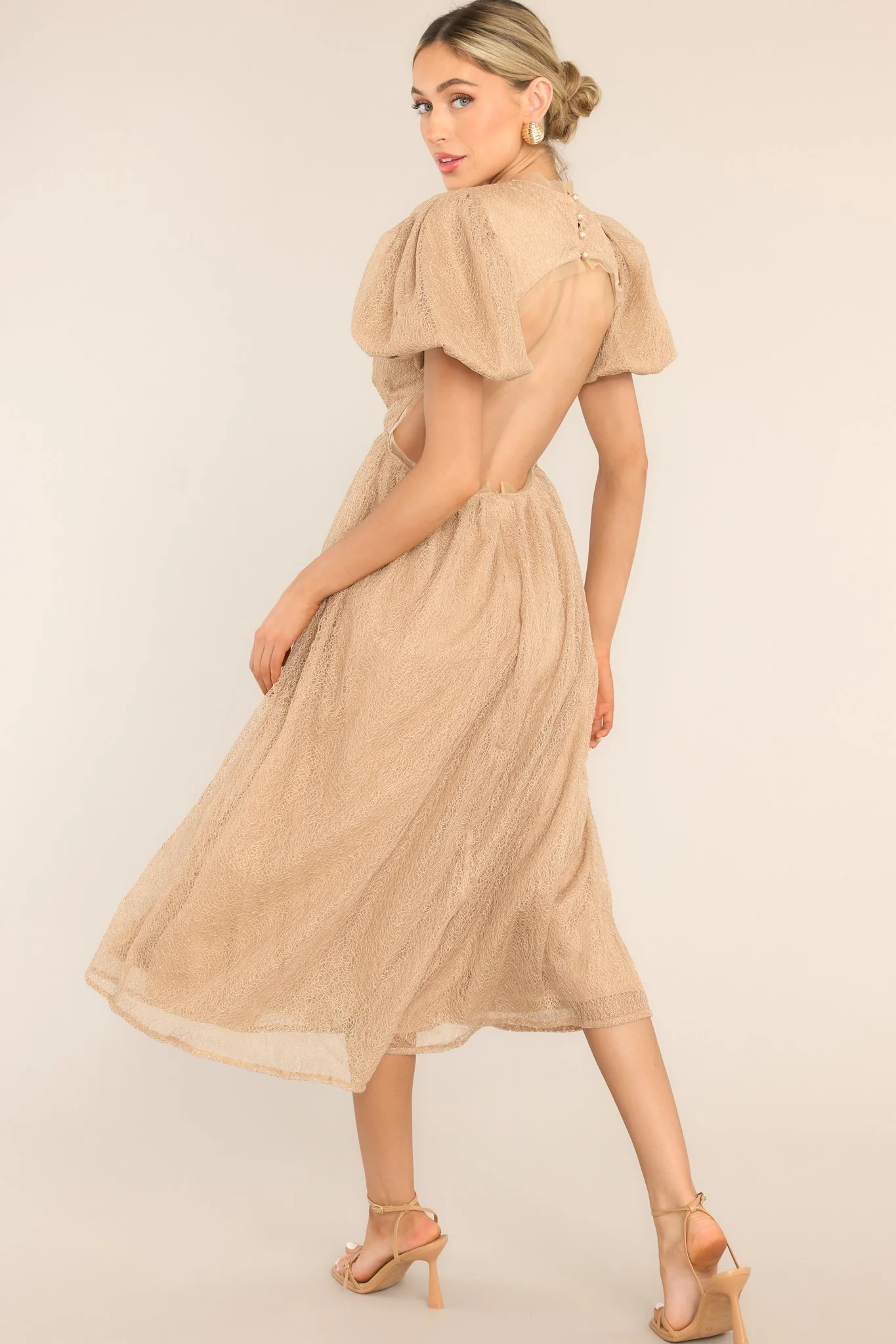 Simply Her Taupe Lace Midi Dress | Red Dress