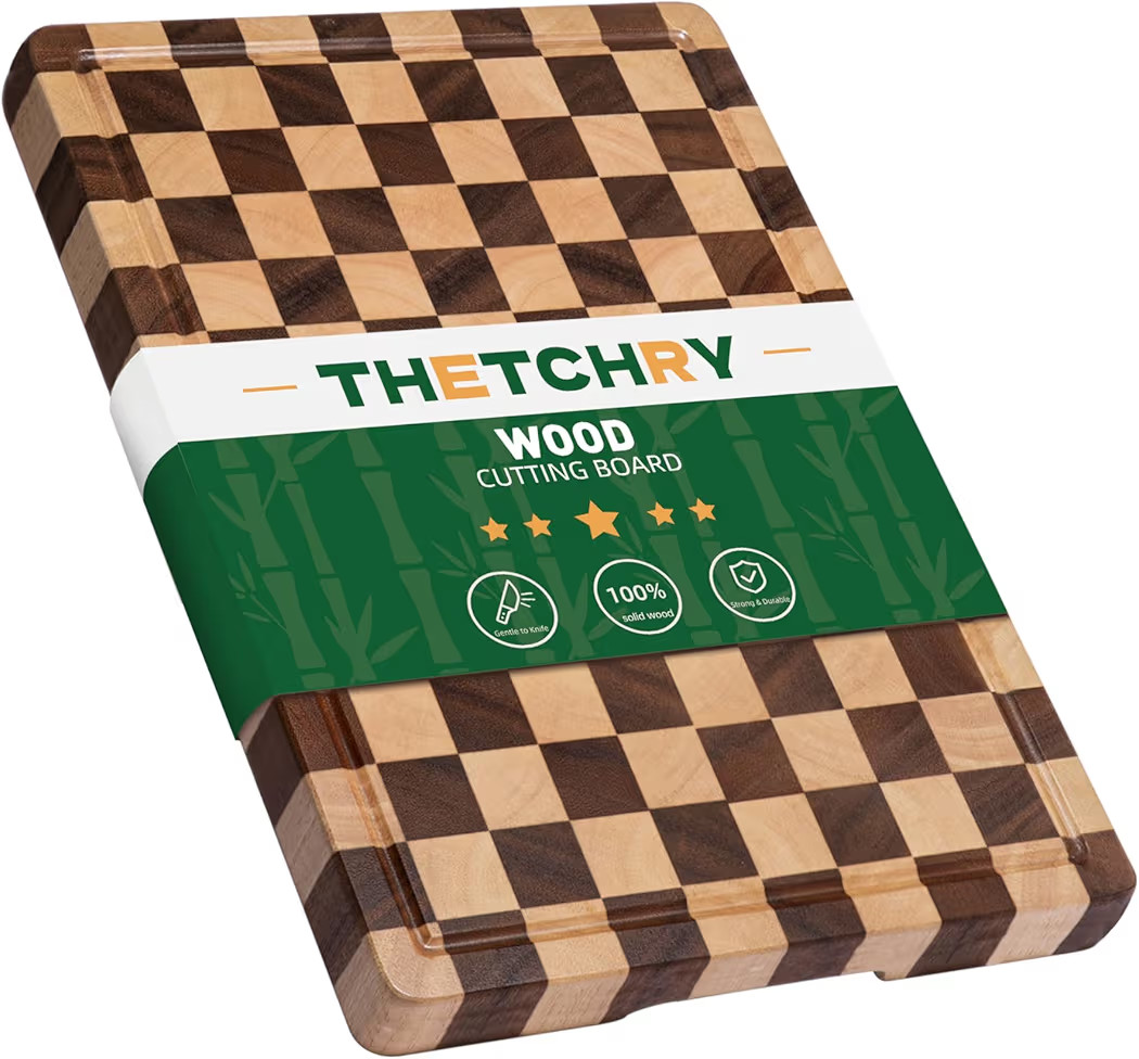 Cutting Boards for Kitchen, Checkered Cutting Board Upgraded, Acacia Wood Chopping Board with Jui... | Amazon (US)