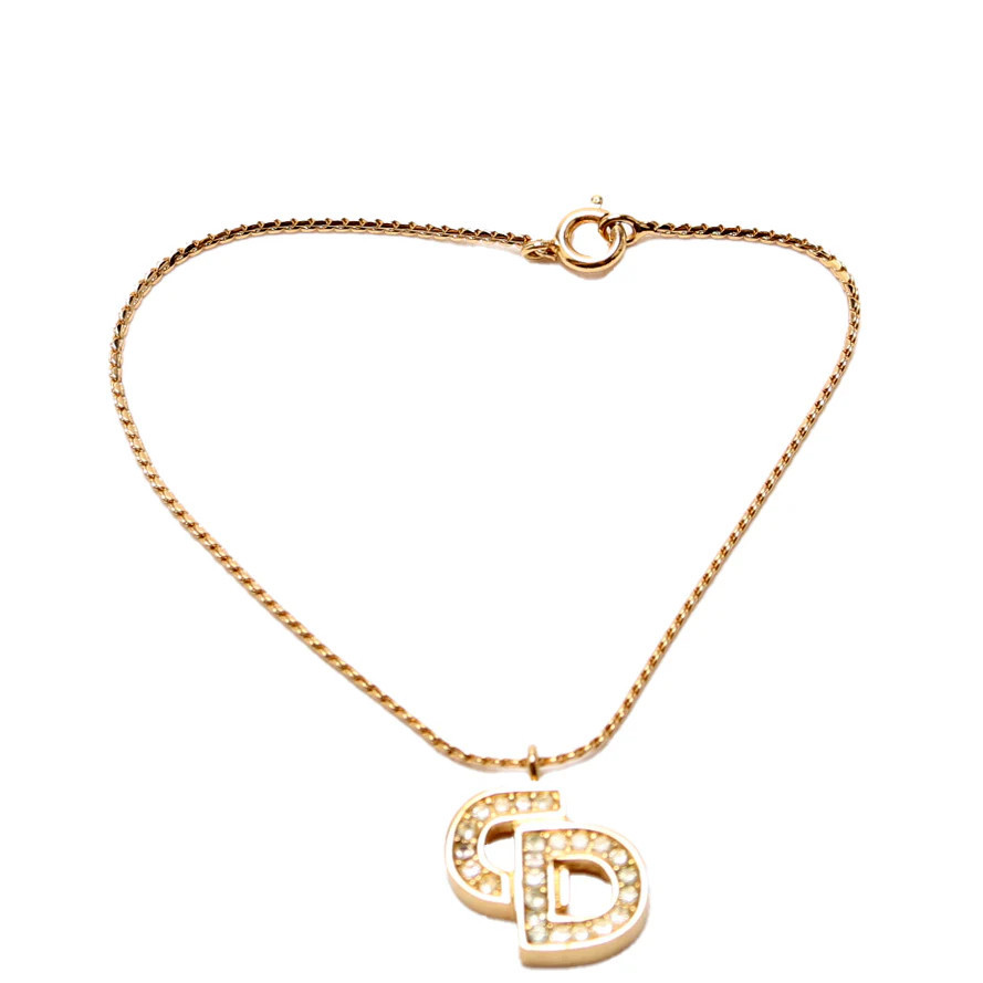 Rhinestone CD Vintage Bracelet Gold | Keeks Designer Handbags