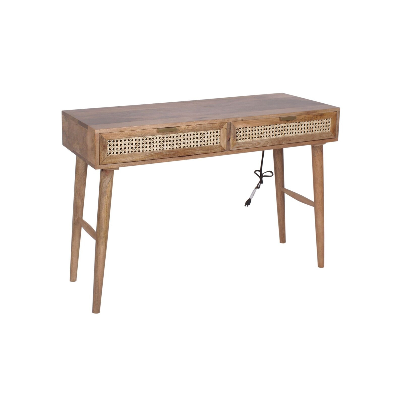 Casartis Living Ella Cane Solid Wood Desk w/ Built-in-Outlet in Brown | Walmart (US)