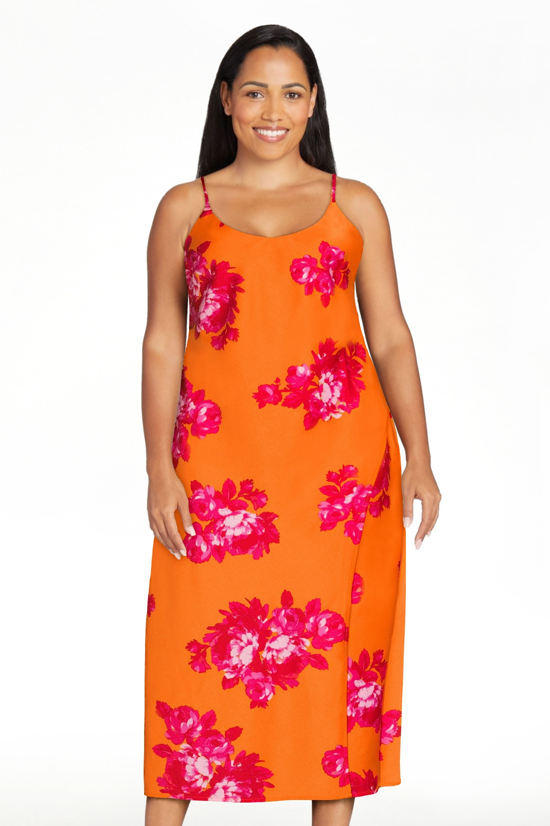 Scoop Women's Satin Midi Slip Dress with Side Slit, Sizes XS-XXL | Walmart (US)