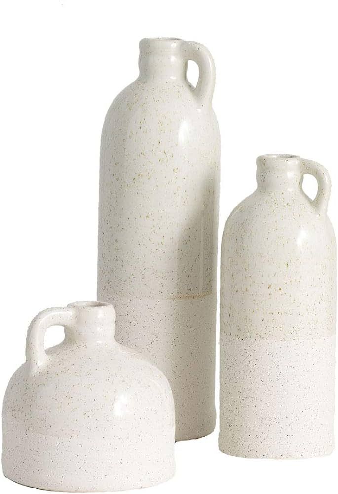 Sullivans Modern Farmhouse Distressed Two-Toned White Small Ceramic Jug Set of Three (3), 4, 7.5,... | Amazon (US)