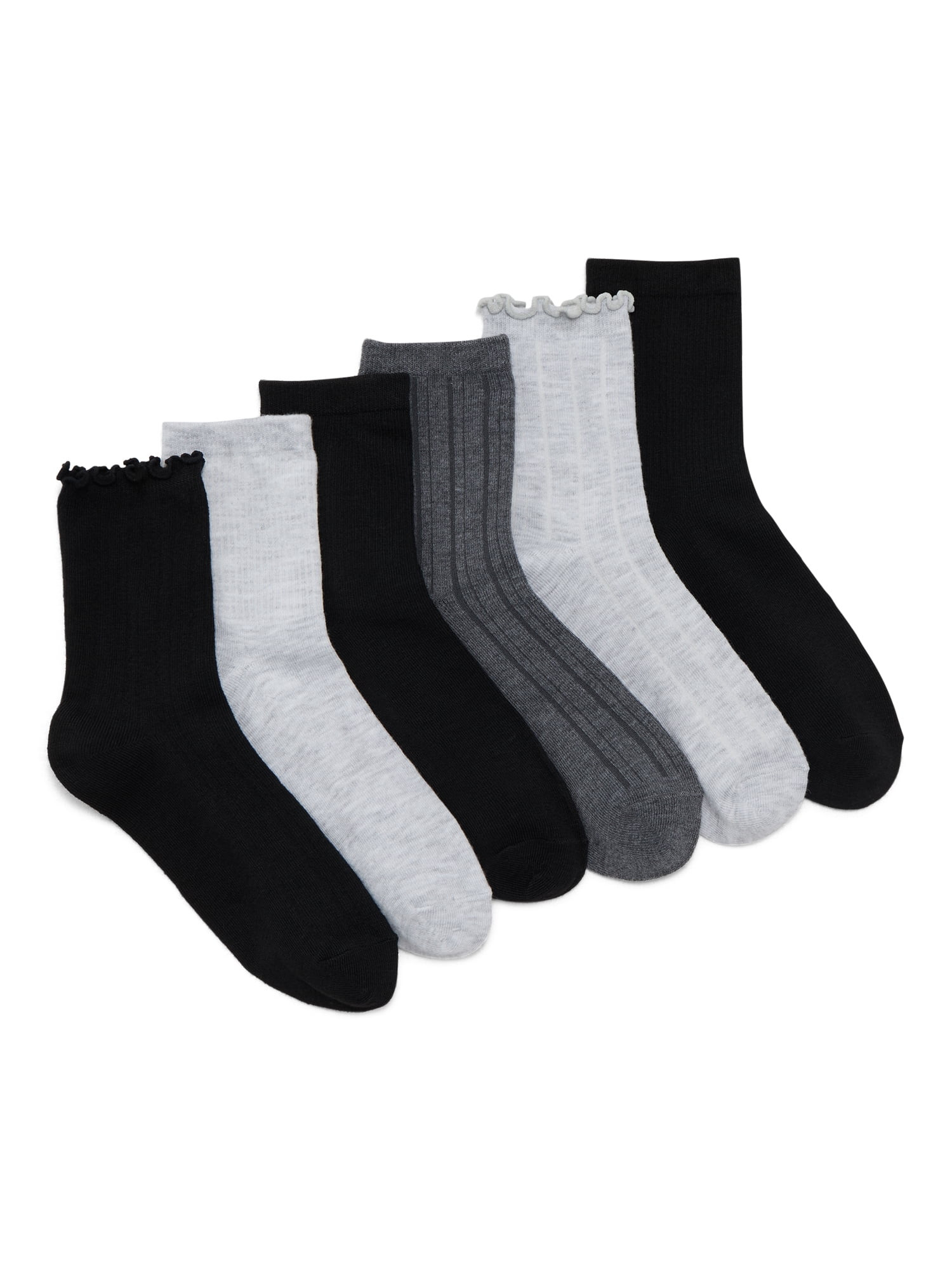 No Boundaries Lettuce Edge Mid-Crew Socks, 6-Pack, Women's, Shoe Sizes 4-10 | Walmart (US)