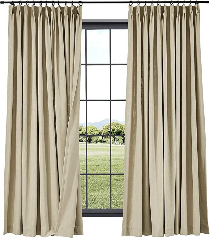 TWOPAGES Linen Curtains Pinch Pleated Drape, 52 Inches Width x 96 Inches Length for Livingroom Ro... | Amazon (US)