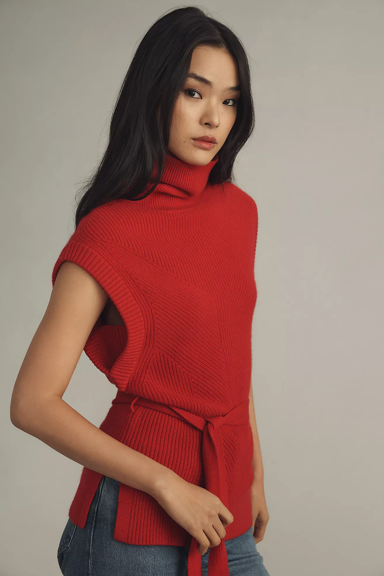 Maeve Belted Cashmere Turtleneck Sweater Vest | Anthropologie (US)