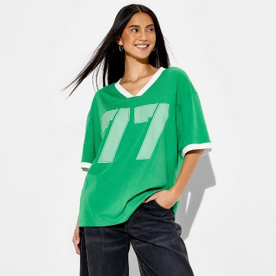 Women's Lucky Football Oversized Short Sleeve Graphic T-shirt - Emerald Green M | Target