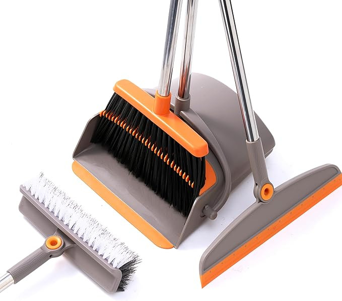 Multifunction 3-in-1 Broom and Dustpan, Silicone broom Squeegee and Scrub Brush Set with Long Adj... | Amazon (US)