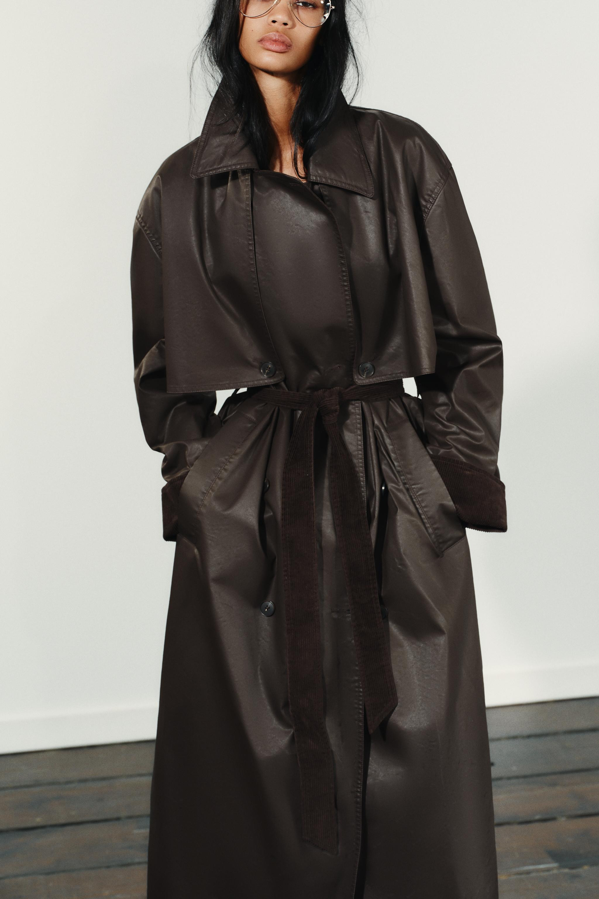 LONG WAXED TRENCH COAT WITH CORDUROY CUFFS | Zara UK