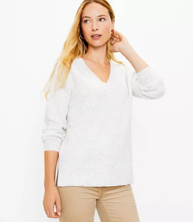Flecked Relaxed V-Neck Sweater | LOFT
