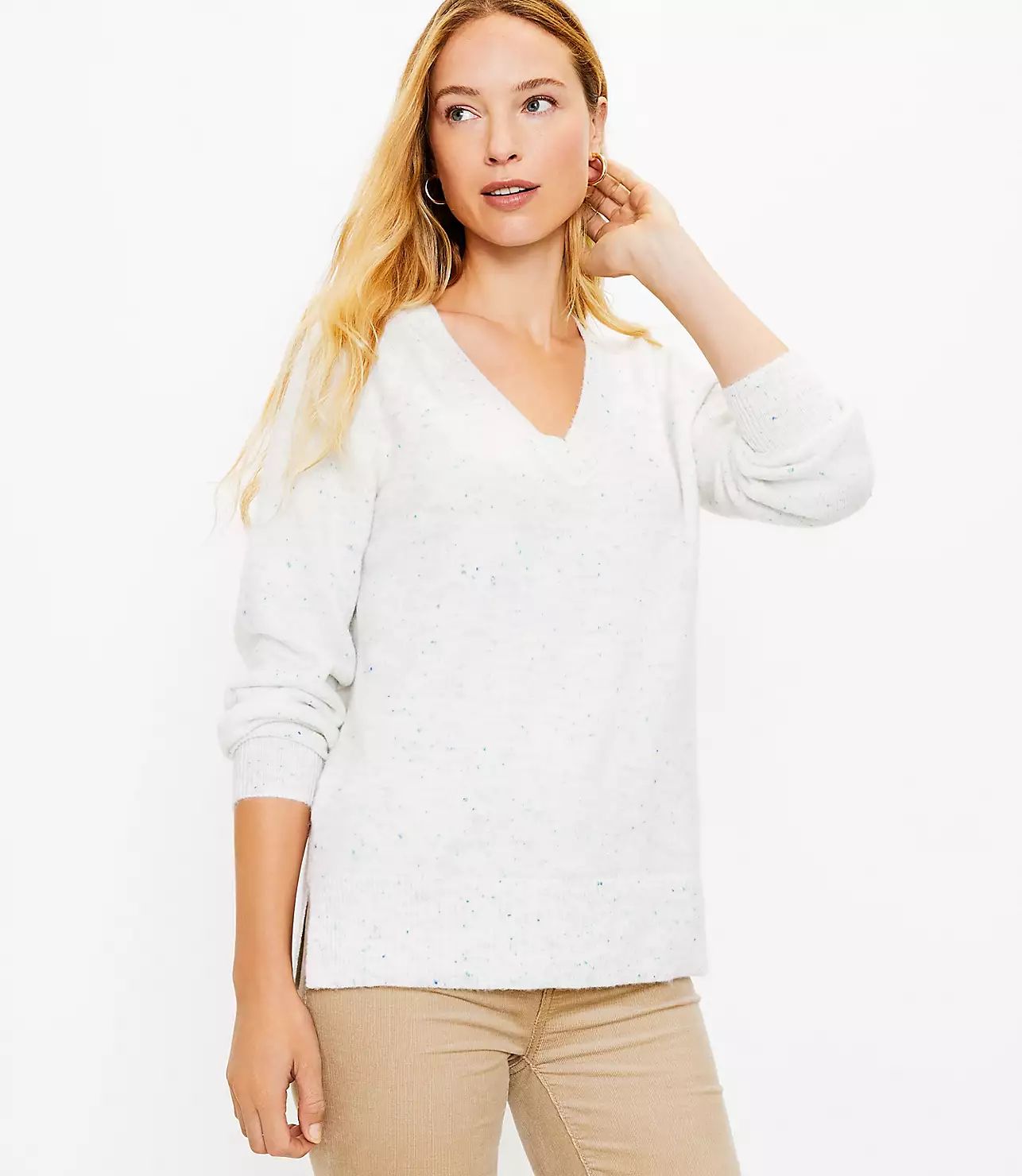 Flecked Relaxed V-Neck Sweater | LOFT