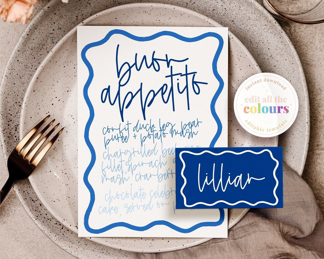 ELENI Wavey Wedding Menu Placecard Template, Santorini Italy Instant Download Editable Menu Templ... | Etsy (US)