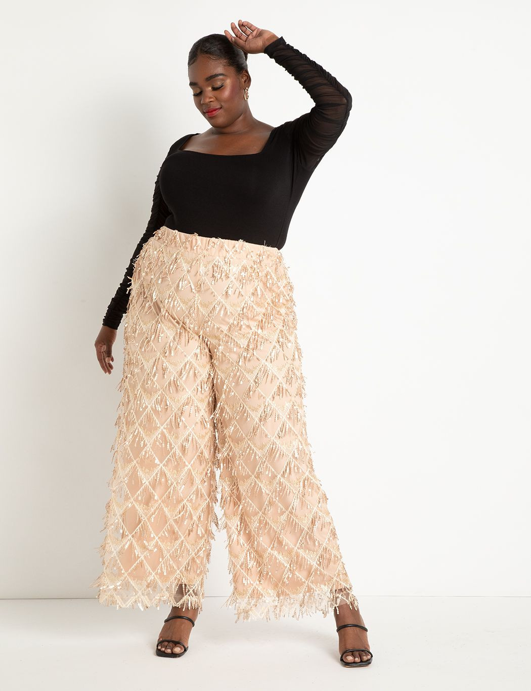 Wide Leg Fringe Sequin Pant | Eloquii