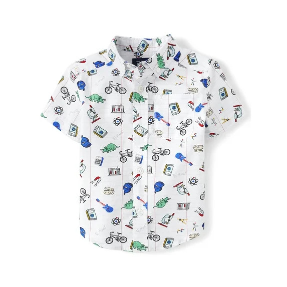 The Children's Place Baby Toddler Boys Short Sleeve School Doodle Button Up, Sizes 6M-5T | Walmart (US)