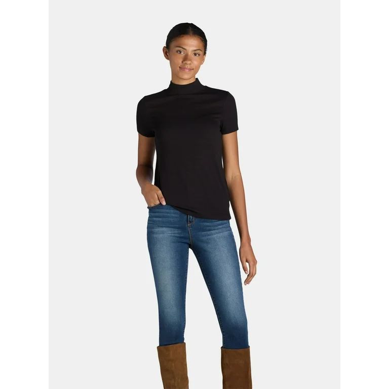 Time and Tru Women’s Mock Neck Top with Short Sleeves, Sizes S-XXXL | Walmart (US)