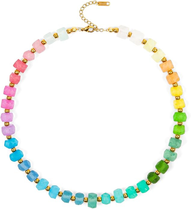Chunky Frosted Sea Glass Beaded Necklace for Women - Handmade Recycled Glass, 18K Gold Plated or ... | Amazon (US)