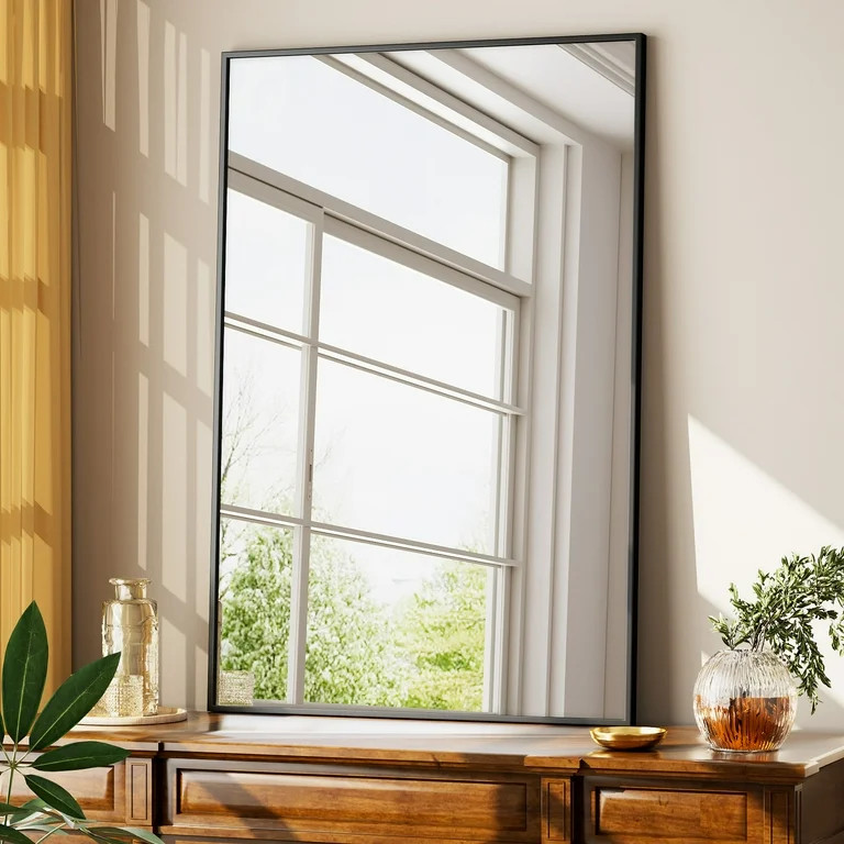 BEAUTYPEAK 36"x24" Bathroom Wall Mirror with Rectangular Metal Frame, Black | Walmart (US)