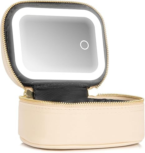 Mini Makeup Bag with Led Mirror,Small Travel Make up Bag 3 Light Modes Adjustable Brightness, for... | Amazon (US)