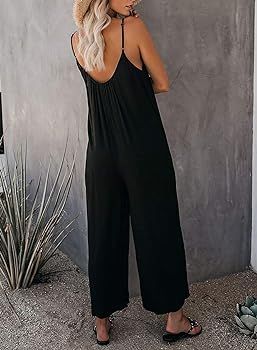 ROSKIKI Womens Solid Loose Sleeveless Full Back Button Down Pocketed Thermal Long Jumpsuit (S-XL) | Amazon (US)