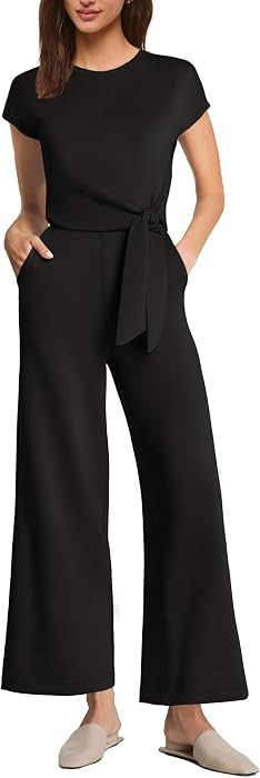 SENSERISE Womens Jumpsuit Tie Waist Casual Capri Jumpsuit | Amazon (US)