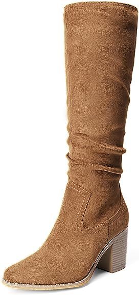 DREAM PAIRS Women's Knee-High Boots, Comfortable Chunky Block Heel Pointed Toe Pull On Side Zippe... | Amazon (US)