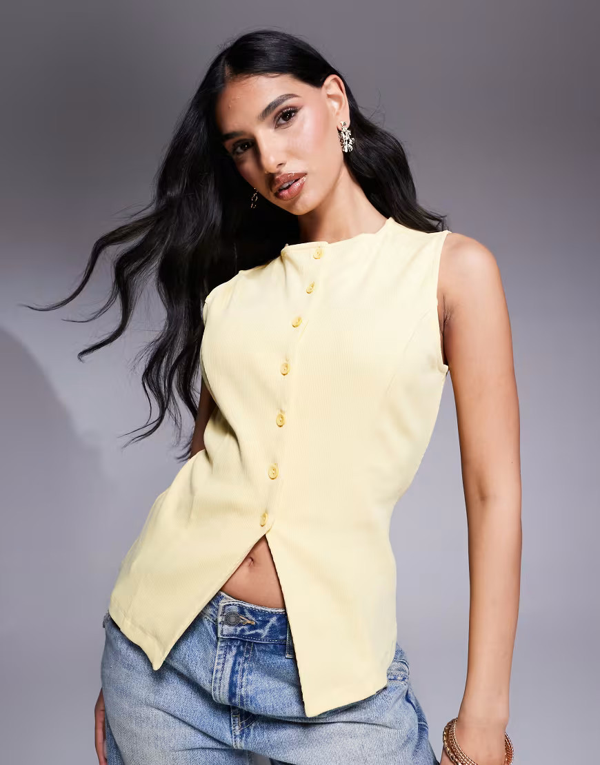 ASOS DESIGN cinched longline waistcoat in buttermilk yellow | ASOS (Global)