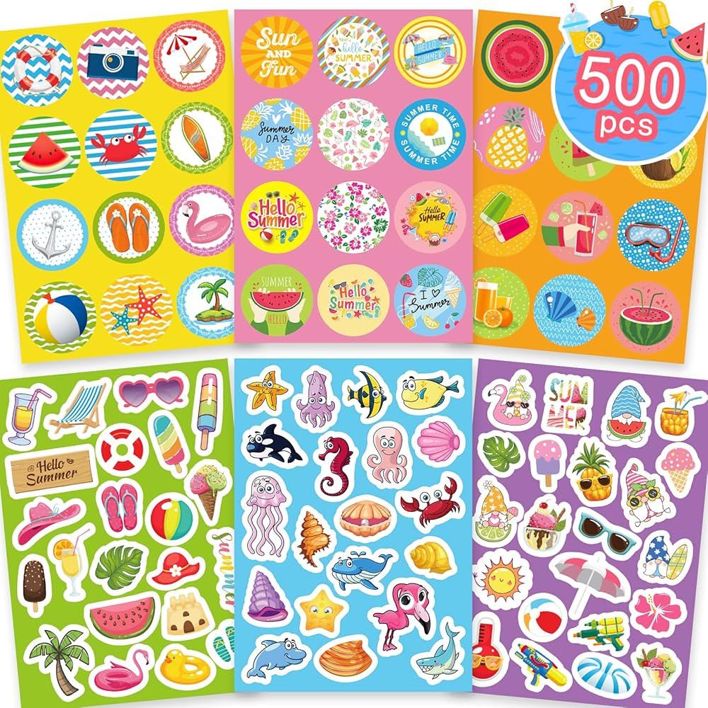 Joy Bang 500 PCS Summer Stickers for Kids, 30 Sheets Beach Ocean Sticker for Water Bottles, Ice C... | Amazon (US)