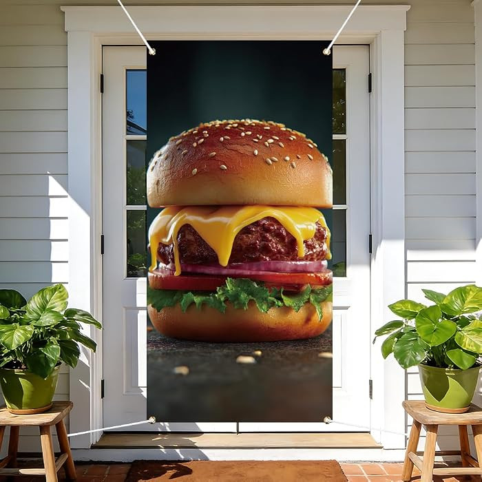 arricraft 1Pc Polyester Door Decorative Cover, Cheese Hamburger Patterns Backdrop Banner Front Do... | Amazon (US)