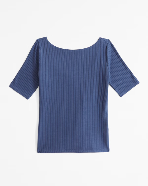 Women's Half-Sleeve Wide Rib Boatneck Top | Women's Tops | Abercrombie.com | Abercrombie & Fitch (US)