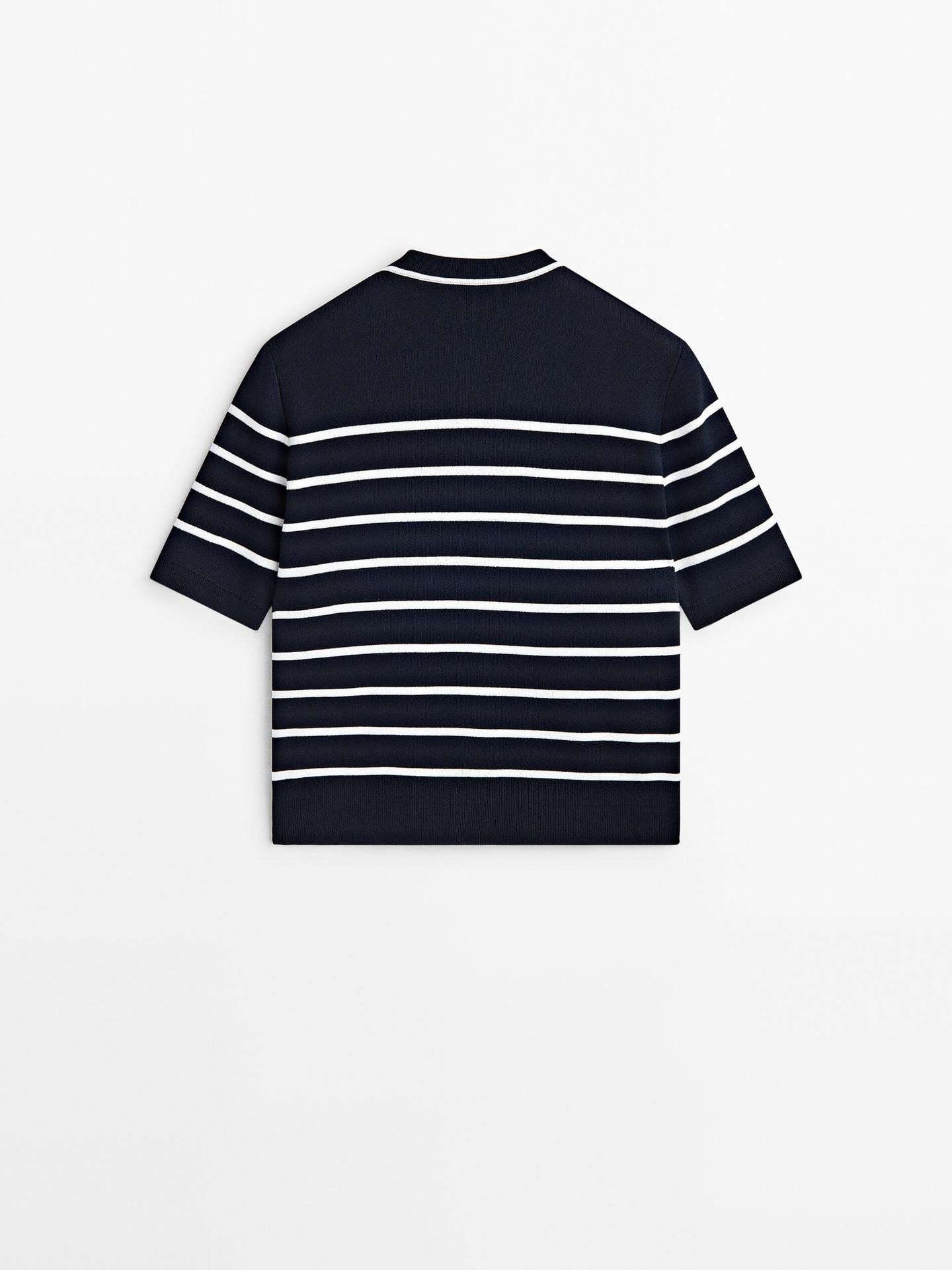 Striped short sleeve knit cardigan | Massimo Dutti US