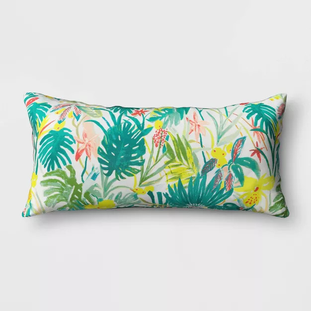 Oversize Opal Tropical Outdoor Lumbar Decorative Pillow DuraSeason Fabric™ White - Opalhous... | Target