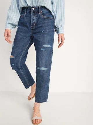 High-Waisted Button-Fly Slouchy Straight Cropped Non-Stretch Jeans for Women | Old Navy (US)