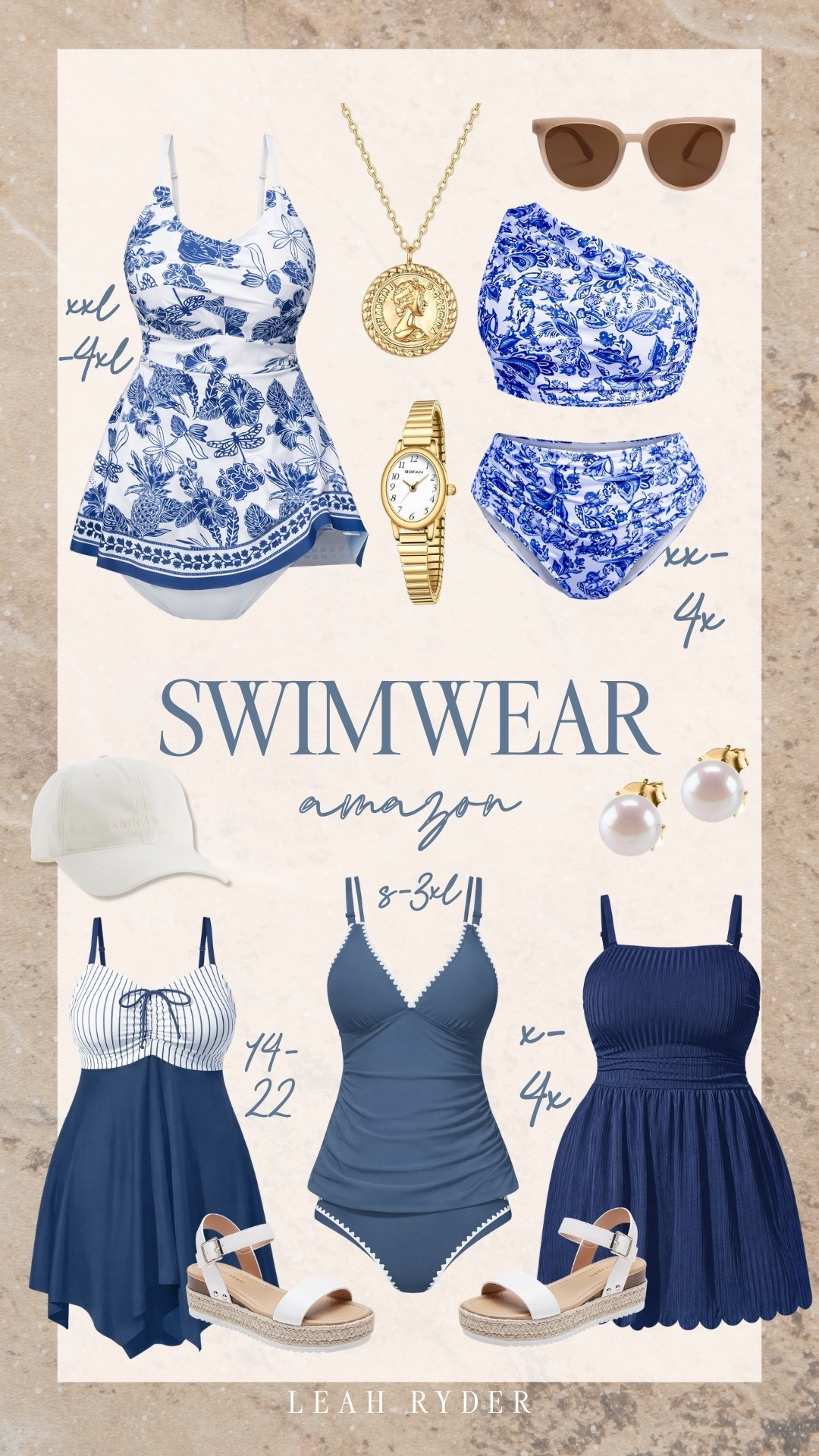 These Amazon swimwear styles feature blue and white printed one-pieces, high-waisted bikinis, swim dresses, and supportive tankinis in inclusive sizing up to 4X. Perfect for beach days, poolside lounging, cruise vacations, and summer getaways. Flattering cuts and classic nautical tones create confident, timeless swim styling. Affordable Amazon plus size swimwear designed for comfort and coverage.

#LTKSwim #LTKTravel #LTKPlusSize