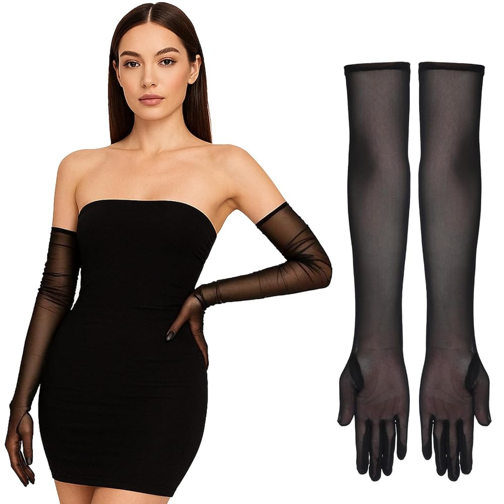 Long Black Sheer Gloves, Lace Opera Gloves Mesh Women Formal Glove Tulle Glove 1920s Accessories ... | Amazon (US)