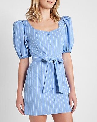 Striped Puff Sleeve Tie Waist Mini Dress | Express