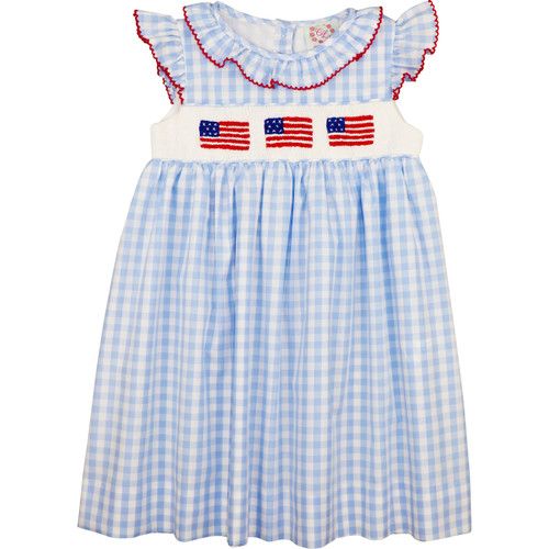 Blue Check Smocked Flags Dress | Cecil and Lou