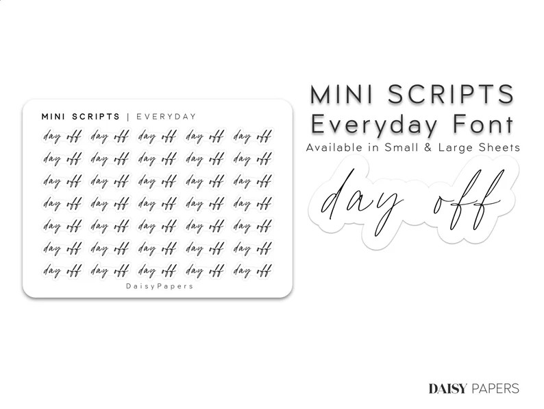 DAY OFF  EVERYDAY Font  Transparent Mini Script Stickers  | Etsy | Etsy (US)
