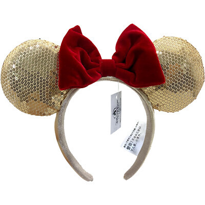 Disney Parks Sequins Minnie Mickey Mouse Ears Rare Red Bow Gold Headband Girl | eBay US