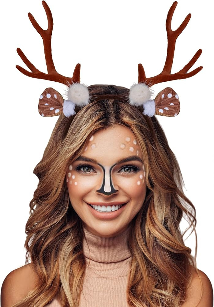 Women's Deer Costume Accessories reindeer antler ears headband Fawn Horn Headband christmas headb... | Amazon (US)