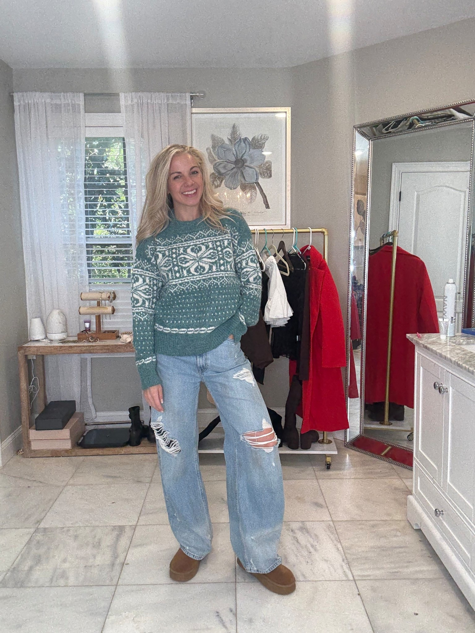 LOVE this patterned long sleeve sweater that’s so soft and comfy ! Can’t wait to wear this for the holiday season paired it with my fav winter boots - wearing a size small!  

#LTKSeasonal #LTKHoliday #LTKU