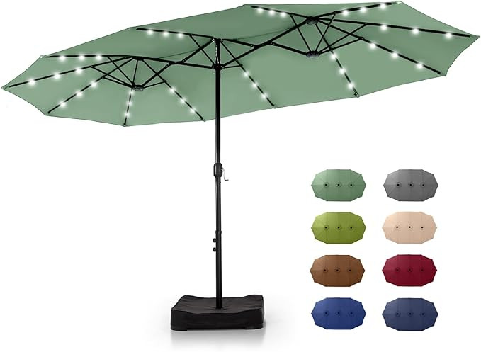 GREEN PARTY 15 ft Rectangle Patio Umbrella with Solar Lights and Base Included, Double-Sided Mark... | Amazon (US)