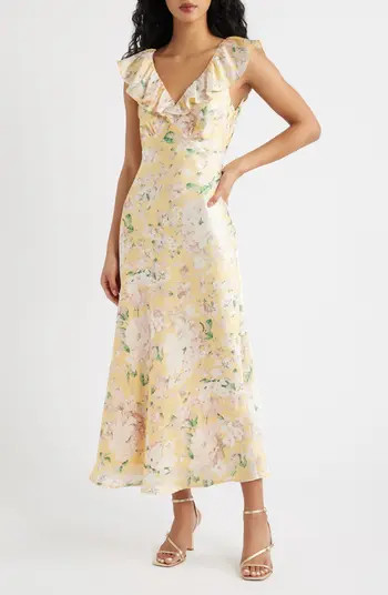 Lulus Carter Ruffle Neck Tie Back Maxi Dress | Nordstrom | Nordstrom