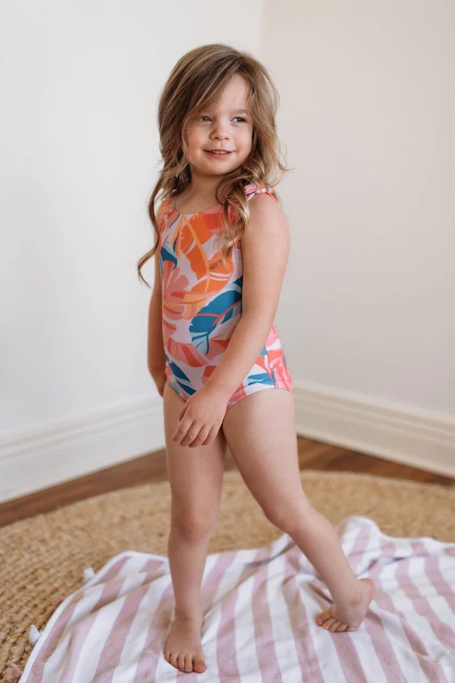 Sea Our Future Girls Multi Palm Tie Sleeve Swimsuit | Pink Lily